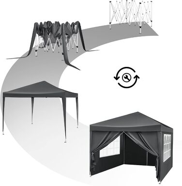 WOLTU Pop-Up Pavilion, Waterproof Folding Pavilion, Sun Shade Event Pavilion with Side Walls, Garden Pavilion for Patio, Camping, Festival, Pagoda Tent from Oxford Fabric and Metal Frame, 3 x 3 m (Anthracite)