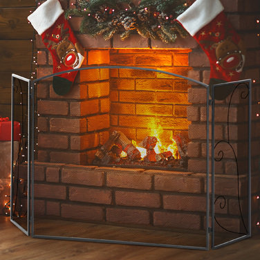 HOMCOM Fireplace Guard, 3-Panel Folding Fire Screen, Spark Screen, Fireplace Protection, Metal, Black, 132.5 x 76.5cm for a Safe Fireplace Area