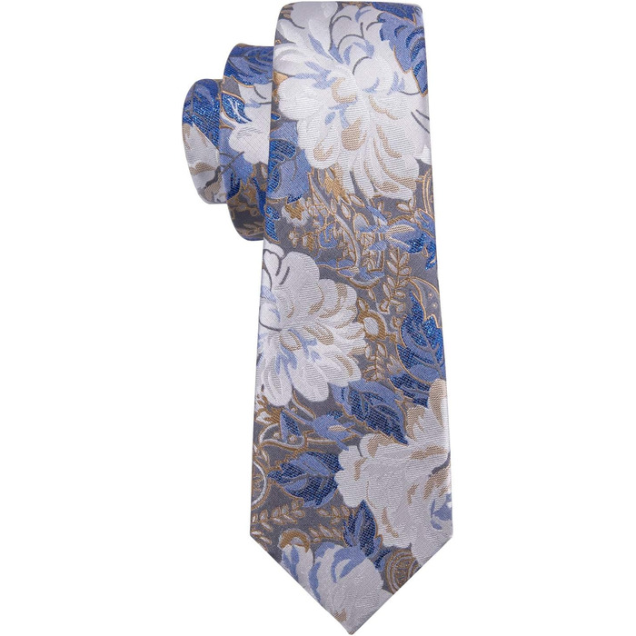 Краватка Barry.Wang для хлопчиків, 119.9 см, самов'язування, комплект з кишеньковим хустинкою, для підлітків, шкільної форми, випускного, виступів, вік 6-15 років (біло-блакитний квітковий принт)