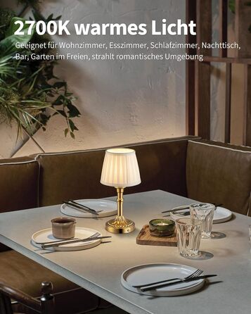 Акумуляторна настільна лампа LED з димером та сенсорним керуванням Bronze + Білий абажур для вітальні, спальні, ванної кімнати
