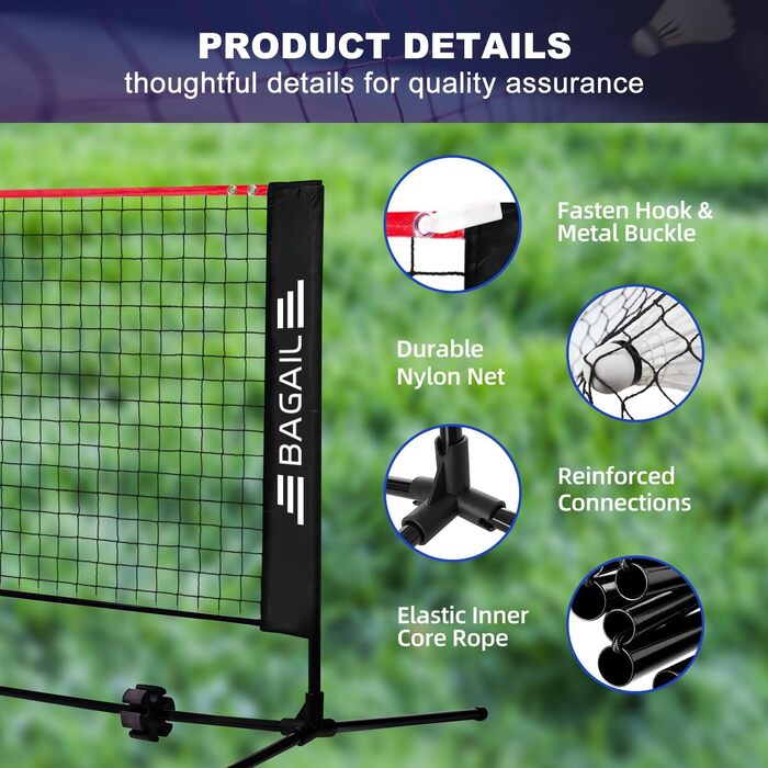 BAGAIL Adjustable Badminton Net Set - Portable Badminton, Tennis & Volleyball Net with Stand & Carry Bag (4.2M, Red/Black)