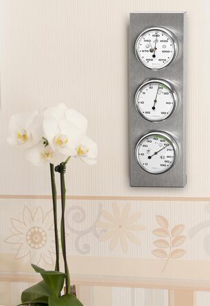 Sunartis 3-4013 THB197 Stainless Steel Weather Station with Barometer, Hygrometer, and Thermometer, Silver