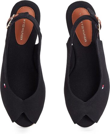 Сандалі жіночі Tommy Hilfiger Flag Mid Wedge Espad SLIN чорні (35 EU) - Стильні шкіряні босоніжки на танкетці
