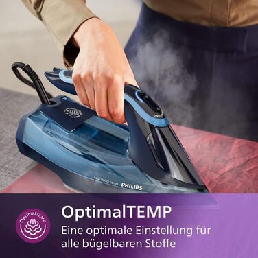 Philips Azur 8000 Series Steam Iron - 55 g/min continuous steam, 240 g steam boost, 3000 W, OptimalTEMP technology, SteamGlide Elite, Light Blue (DST8020/20) 240 g steam boost 55 g continuous steam Light Blue/Dark Blue