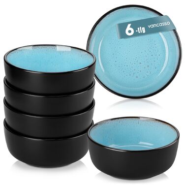 Набір тарілок Vancasso (6 шт.) Amber, 840 мл, для мюслі, супів, салатів, десертів, кераміка, блакитний колір