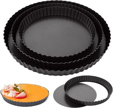 Форми для тартів з підйомним дном, 3 шт. (22/26/30 см), антипригарне покриття, з нержавіючої сталі, для випікання тартів, кιςів та пирогів