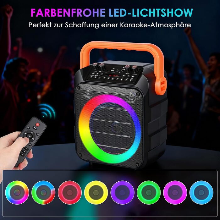 Портативна караоке-машина з 2 мікрофонами, Bluetooth, RGB-підсвічування, TF/USB/FM/AUX, TWS для дорослих та дітей