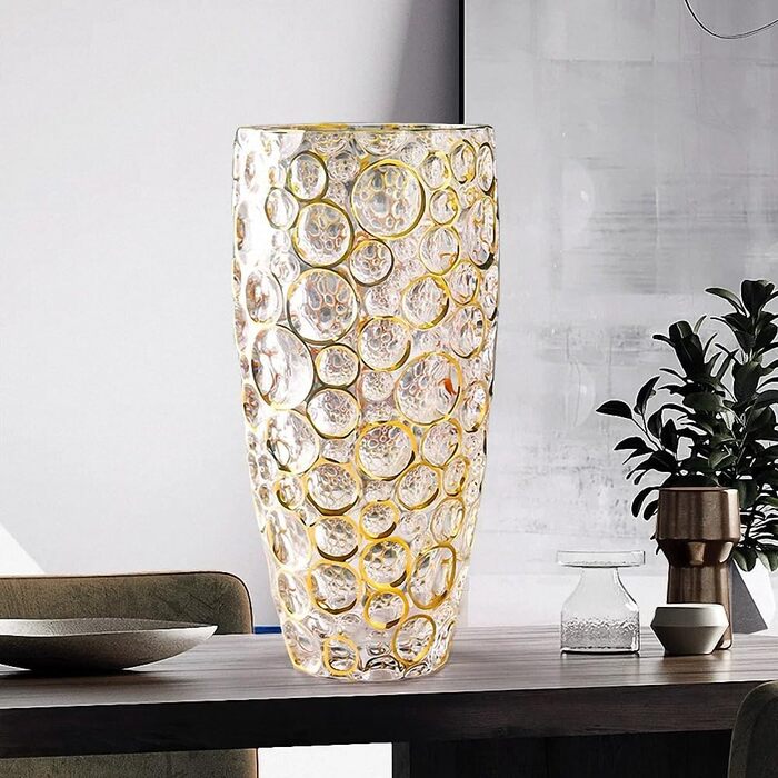 Кришталева ваза ручної роботи з золотим декором, 30 см - сучасний дизайн для дому