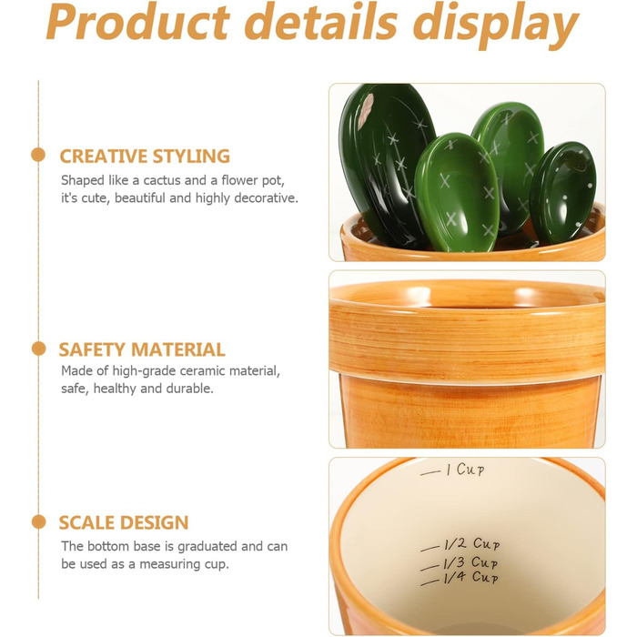Zerodeko 1 Cactus Measuring Spoon Cactus Measuring Cacti with Holder Coffee Measuring Measuring Cup Gifts Baking Measuring Spoons For The Kitchen Salt Spoon Milk Small Tools Ceramic Coffee Powder