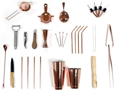 Набір для коктейлів SKY FISH | 32 частини | Преміум набір бармена для дому та бару | Набір для змішування коктейлів професійний | Рожеве золото | Ручне миття. Мідь, рожеве золото