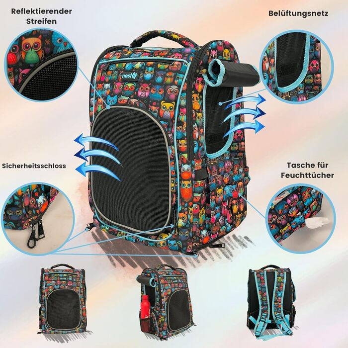 Рюкзак для собак та котів до 5 кг, ергономічний, з вентиляцією, для подорожей (Блакитні Сови)