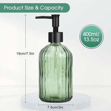 Скляні дозатори для мила Topsky (2 шт.), 400 мл, з чорною помпа, для кухні та ванної кімнати, ідеально для мила, лосьйонів та ефірних олій (оливковий зелений)