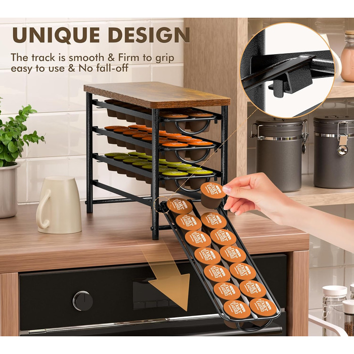 Тримач для капсул кави Dolce Gusto, металева висувна шухляда на 56 капсул з тихими направляючими та антиковзними ніжками