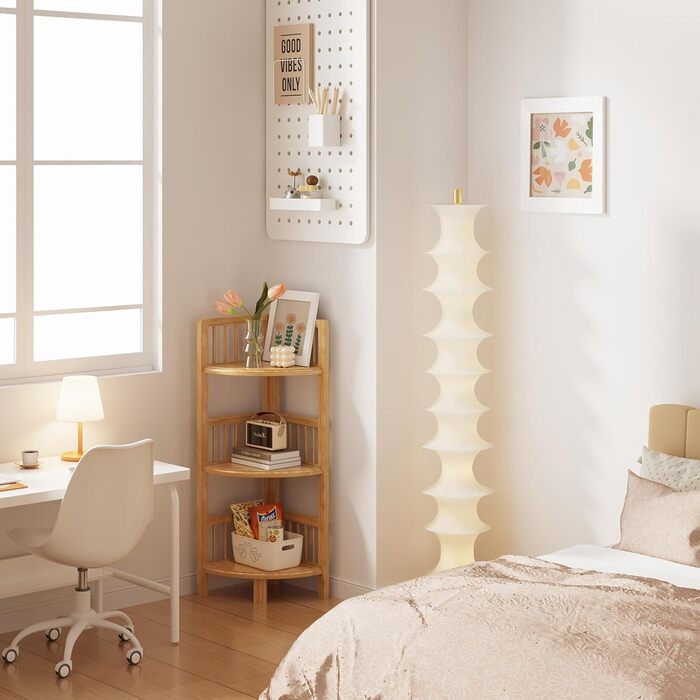 Dripex Standing Corner Shelf, Bathroom Shelf with 3 Tiers, 89x30x30cm, Bamboo Standing Shelf for Kitchen, Living Room, Bedroom.