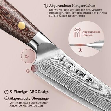 HEZHEN ніж кухарський 21 см дамаск 67 шарів, професійний ніж для кухні з дерев'яною піхвою, міцний ніж з ручкою Micarta