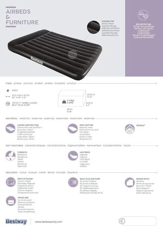 Надувний матрац Bestway Aeroluxe з вбудованим електронасосом, Queensize 203x152x46 см