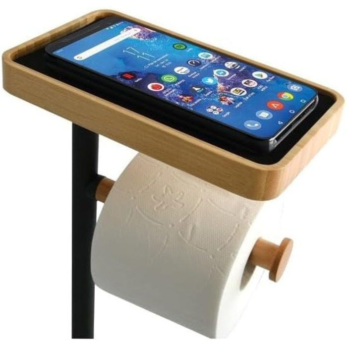 Набір для ванної кімнати Teiki 4в1: щітка для унітазу, тримач рулонів, тримач для вологих серветок та смартфон, бамбук, чорний