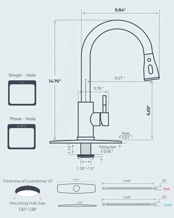 Змішувач для кухні FORIOUS висувний з душем, кухонний, L-подібний, 360° обертання, нержавіюча сталь