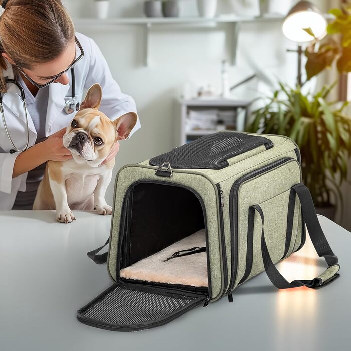 Транспортна сумка для котів та собак Petsfit, розширювана переноска з плечовим ременем, сумка-переноска для собак та котів, авіапереноска, оксфордська тканина, S/Зелений/Двосторонній Зелений L/Двосторонній
