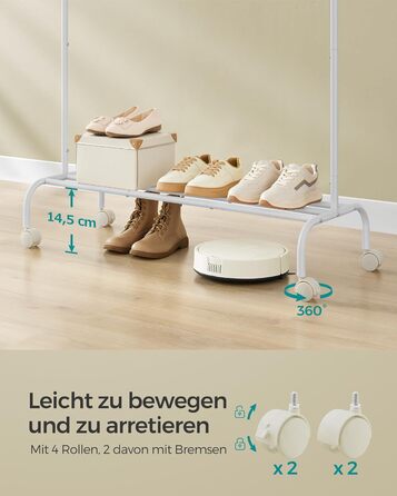 SONGMICS Вішалка для одягу на колесах, металева, біла, до 50 кг, 103,5 см, HSR131W01 Wolkenweiß