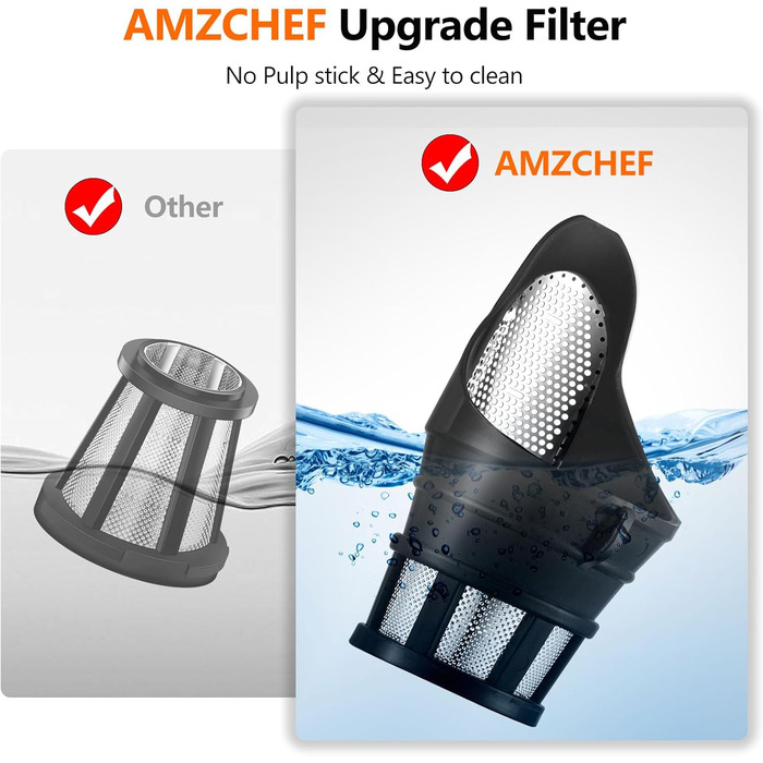 AMZCHEF Juicer with 80mm Large Feed Chute - 150W Juicer Slow Juicer with 2 Speed Modes and Reverse Function - Juicer for Whole Vegetables and Fruits Test Winner - Red Juicer Red