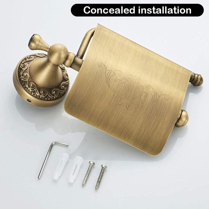 CASEWIND Toilet Paper Holder Antique, Brass Toilet Paper Holder, Retro Toilet Paper Roll Holder with Cover, Drill Wall Mount Vintage