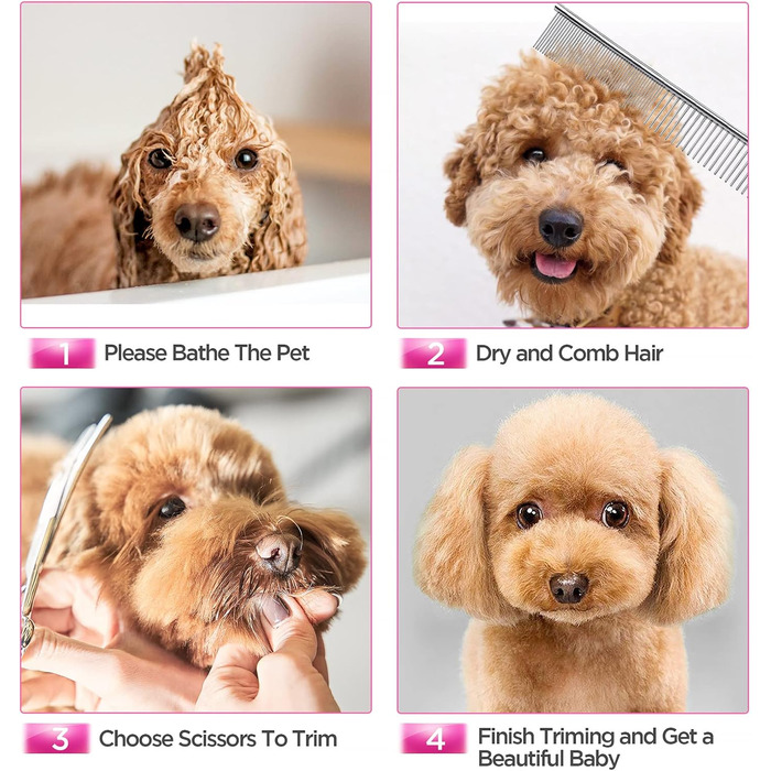 Професійна феншуйниця для собак 5-в-1 Gimars, 4CR з безпечною закругленою насадкою, титанове покриття, пряма, філірувальна та вигнута ножиці (Рожева)