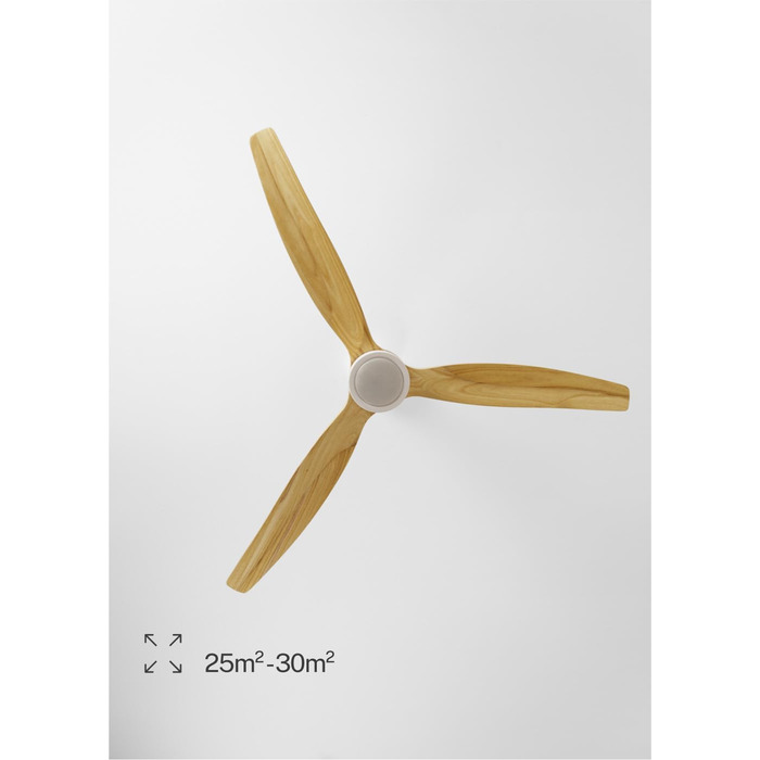 Вентилятор стельовий з підсвічуванням Windstylance Natural Wood L 152 см, білий, дерев'яні лопаті, WiFi, пульт, 6 швидкостей, літній/зимовий режим