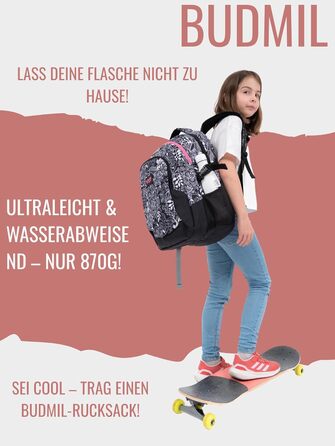 Ергономний шкільний рюкзак Budmil для хлопчиків та дівчаток 32L - для підлітків та дітей від 5 класу - водонепроникний, з 3 відділеннями та вентильованою спинкою, Edwin White Flower