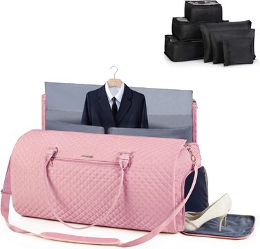 Чемодан-мішок 2 в 1 для жінок, великий складний дорожній мішок Weekender з 6 органайзерами для одягу та відділенням для взуття, спортивна сумка для подорожей, ручна поклажа, чорний (2.рожевий, 50 л)