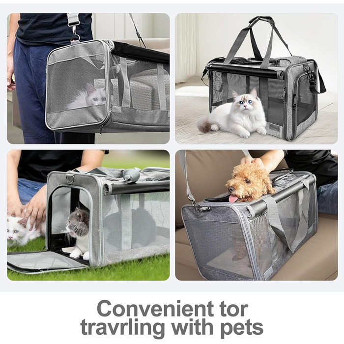 Транспортна сумка для кота/маленької собаки Transportbox Katze, 46x30x30 см, сіра, з сіткою та захистом від вітру