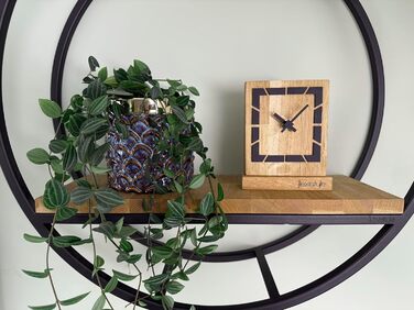 FLEXISTYLE Modern Stand Clock Small Wood Oak Living Room Bathroom, Black/Oak, Black (Style 9)