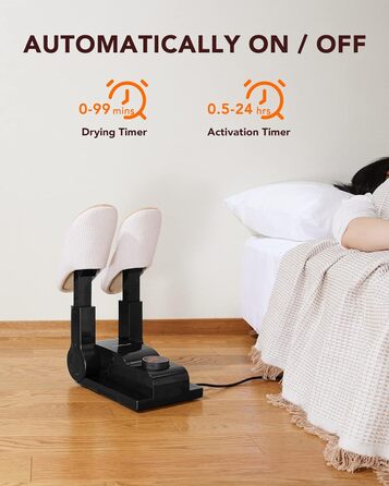 FORLIM Shoe Dryer Adjustable Temperature, with 24-Hour Delay Timer, Portable Glove Dryer and Boot Warmer, Automatic Shut-Off Timer, Foldable Design