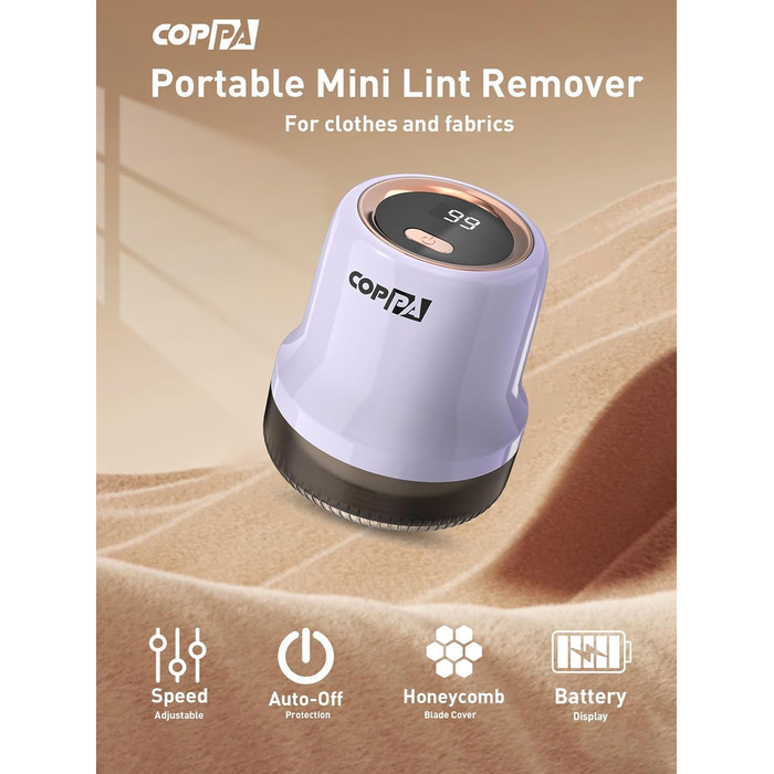 Електричний видалення ворсу для одягу та меблів COPPA, 6 лез, 3 швидкості, перезаряджається, з індикатором заряду, фіолетовий