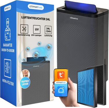 Електричний осушувач повітря Climative ION 12L/24h з Wi-Fi та очищувачем повітря для дому, квартири, ванної кімнати. Осушувач повітря для захисту від вологи та плісняви до 20м² (Nexi 24)