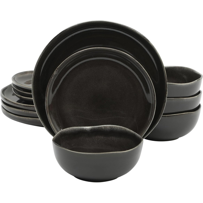 Набір посуду Gibson Soho Lounge Square (12 предметів, чорний, для 4 осіб), кераміка