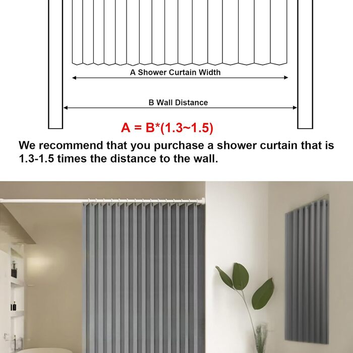 Штора для душу швидковисихаюча з льону, водовідштовхувальна, з магнітами, сіра 100x200 см