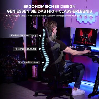Ігрове крісло GTPLAYER з підставкою для ніг, Bluetooth динаміками, ергономічне комп'ютерне крісло для геймерів, офісне крісло зі спинкою, навантаження до 150 кг, синє