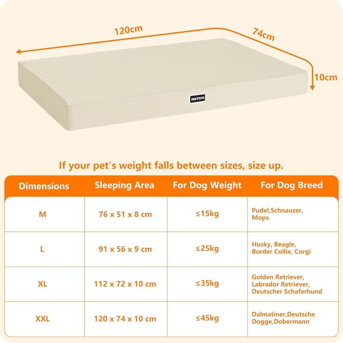 Ортопедичне ліжко для собак HMTOPE, 91 см, товщина 9 см. Зручне, знімне, водонепроникне, з антиковзким покриттям. Підходить для собак середніх порід.