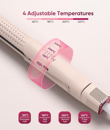 Випрямляч та плойка 2-в-1 з охолодженням Air Glatt, негативне іонізація, 4 температурні режими, рожевий