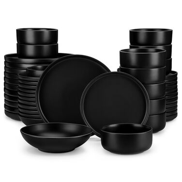 Сервіз столовий на 12 осіб PLAYA 48 предметів з кераміки, чорний, набір тарілок, мисок, супових тарілок, комбінований сервіз