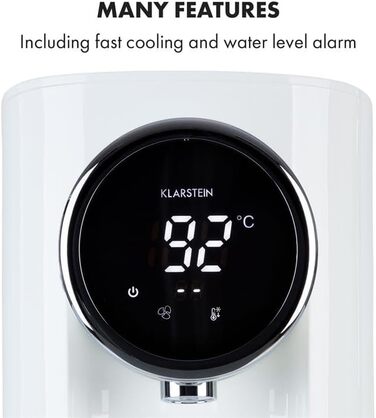 Klarstein Hot Spring Plus Hot Water Dispenser, Water Tank: 5 Liters, Large LCD Display, Temperatures: 45-95 °C, Stainless Steel Water Tank, Dry-Run & Overheat Protection, Child Lock, (White)