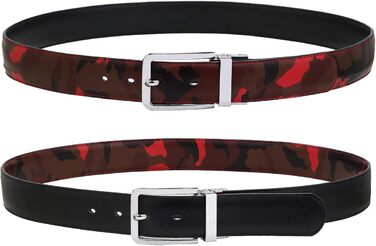 Чоловічий шкіряний ремінь Falari з можливістю перевертання (2 кольори) - Червоний/Камуфляж, розмір L (71/97 см)