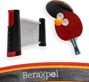 BERAXPOL Набір для настільного тенісу преміум-класу, портативний, з висувною сіткою | 3 м'ячі | Сумка для перенесення | Сімейний відпочинок | Подарунок