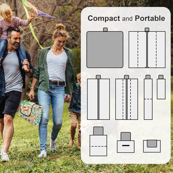 Outplea Extra Large Kids Picnic Blanket Waterproof 200 * 200cm, Beach Mat Camping Blanket Padded Foldable, Outdoor Travel Mat Picnic Blanket, Zoo