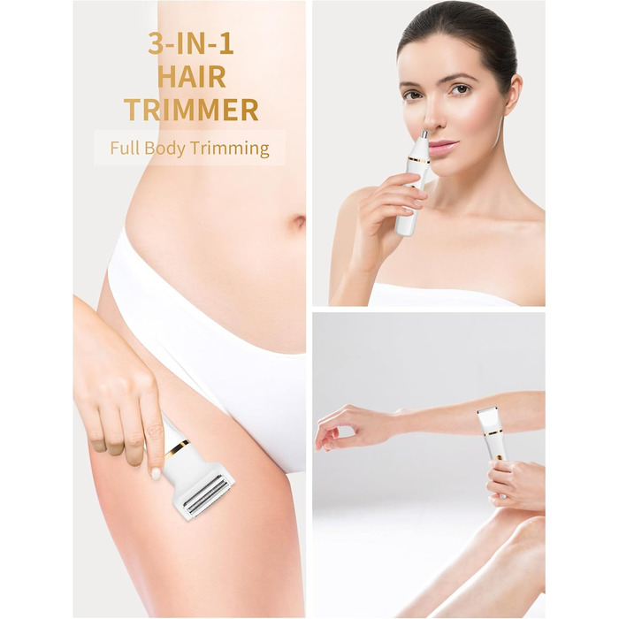 Електричний жіночий тример 3-в-1 для тіла, бікіні та носа. Вологостійкий IPX7, USB-зарядка. Чорний або білий.
