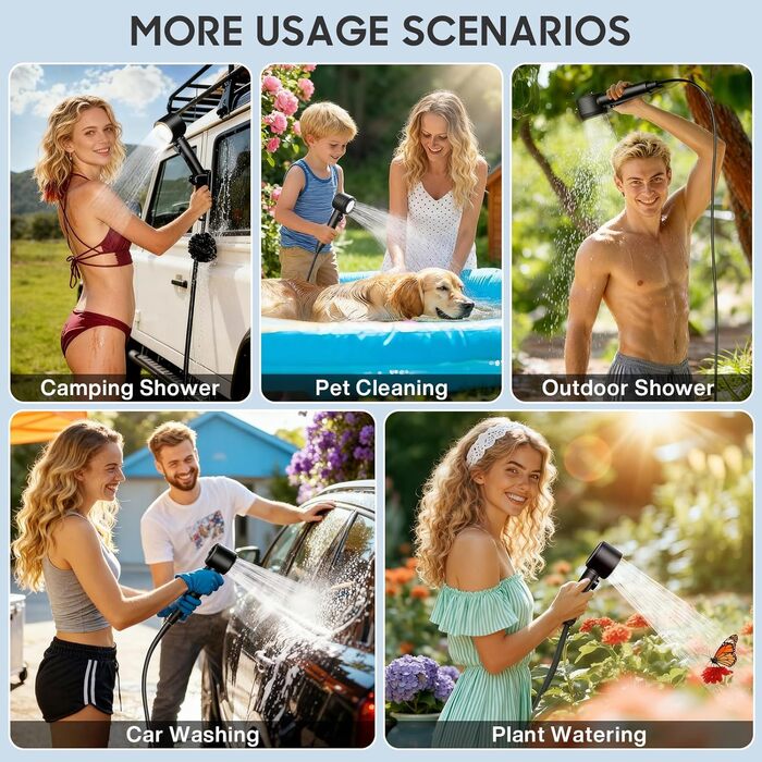 Портативна душова кабіна для кемпінгу Spardar, 8000mAh, з насосом та індикатором температури, 2м шланг, для відпочинку, автомийки, домашнього використання, чорна