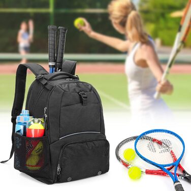 DSLEAF Tennis Backpack for 2 Rackets - Multi-Sport Bag with Ventilated Shoe Compartment - Tennis, Pickleball, Badminton, Squash - Black