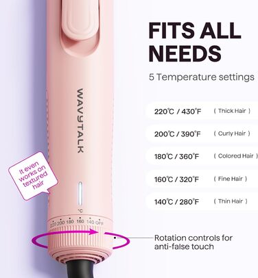 Wavytalk Airstyler: 2-в-1 випрямляч та локонова зачіска з охолодженням 360°, рожевий, нагрівання за 30 секунд