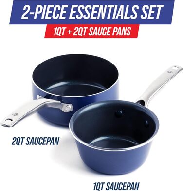 Набір посуду Blue Diamond Cookware Diamantstruktur Keramik Antihaft, 0.9 л, з кришкою та ручкою, не містить PFAS, для плити (не індукція), можна мити в посудомийній машині, можна використовувати в духовці